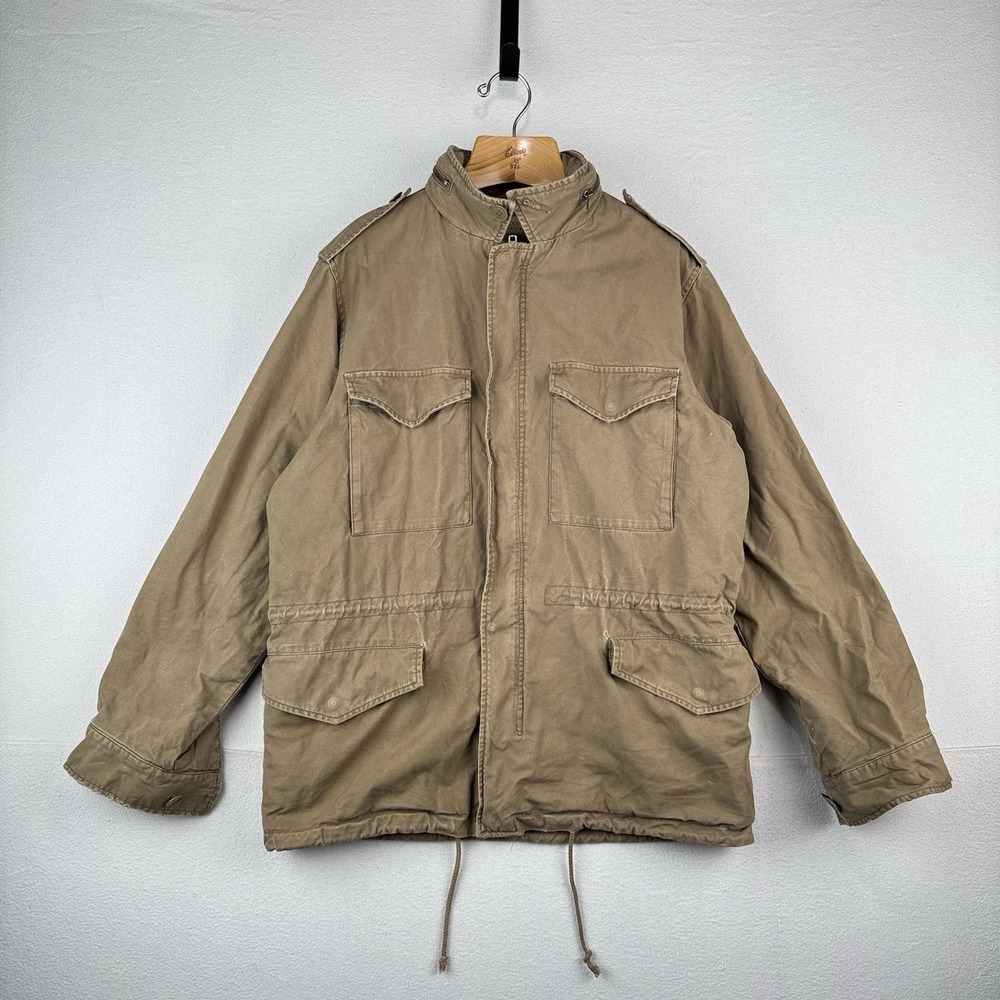American Eagle M-65 Style Field Jacket Mens L Khaki Military Stowaway Hood *Read